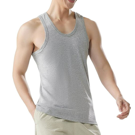 WQQZJJ Men's Cotton Tank Top Plus Size Solid Color Crew Neck Sleeveless Tops Summer Gym Running Sleeveless T-Shirt