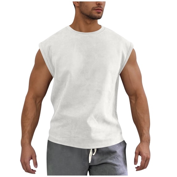 WQQZJJ Men's Large Size Tank Top Casual Solid Color Sleeveless T-Shirt Crew Neck Comfortable Fitness Workout Tops