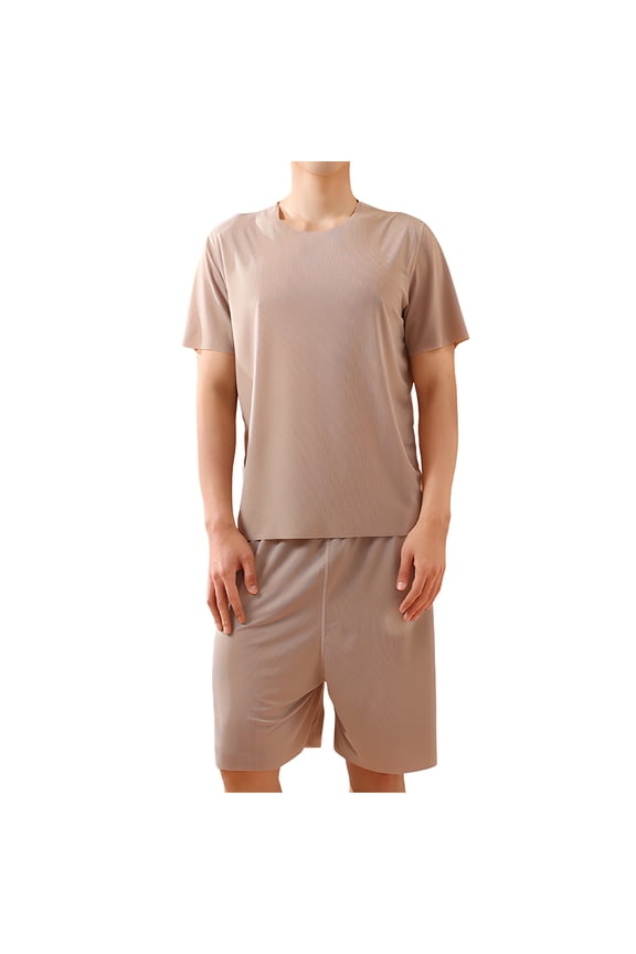 Men's Pajamas Homewear Set, Summer Casual Solid Color Plus Size Pajamas Two Piece Set, Crew Neck Short Sleeve Top + Bermuda Shorts