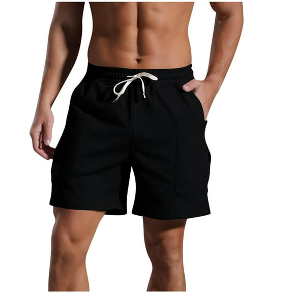WQQZJJ Men's Shorts, Cotton Comfort Shorts, Solid Color Casual Shorts Drawstring Elastic Waist Outdoor Sports Shorts