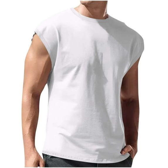 WQQZJJ Men's Sleeveless Tops Plus Size Solid Color Tank Tops Casual Round Neck Vest Thin Canvas Sleeveless T-Shirts