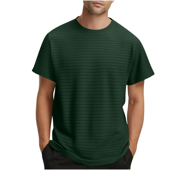 WQQZJJ Men's Striped T-shirt Solid Color Crew Neck Tops Summer Casual Fashion Short Sleeve Blouse Daily Homewear
