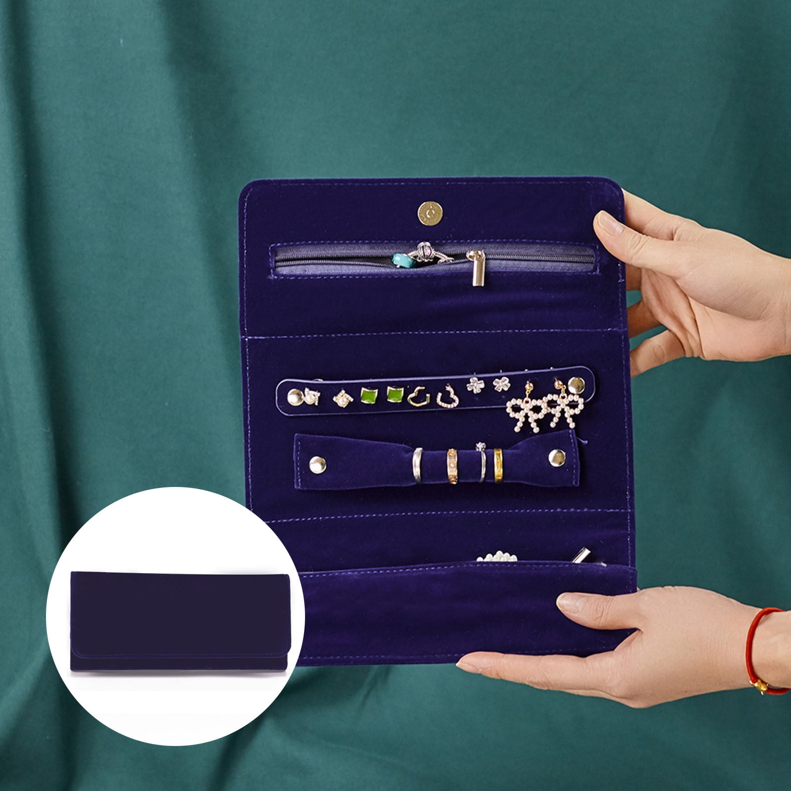 WQQZJJ Portable Jewelry Roll Organizer Folding Travel Earring Necklace