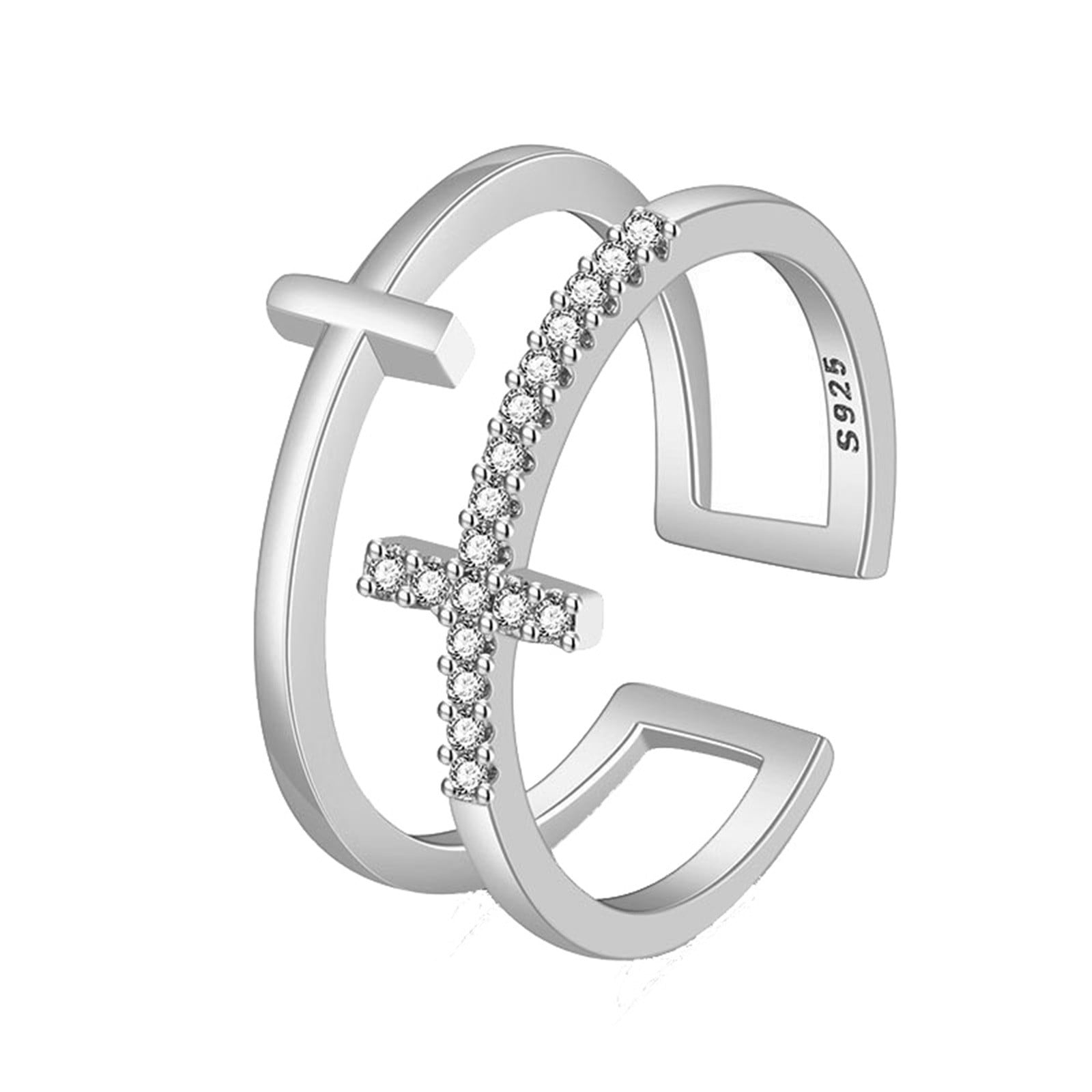 WQQZJJ Rings For Women Christmas Sale Deals Double Cross Open Ring