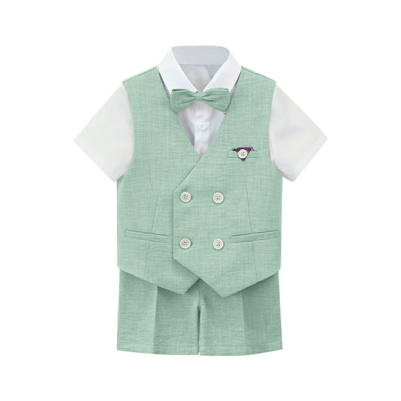 WQQZJJ Summer Boys Dress Set, Short Sleeve Top Vest Bowtie Suit Pants 4 Piece Set, Fashion Party Wedding Gentleman Outfits