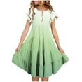 thumbnail image 1 of WQQZJJ Summer Dresses for Girls, Gradient Round Neck Dress Ruffle Short Sleeve A-Line Dress Knee-Length Sundresses with Pockets, 1 of 4