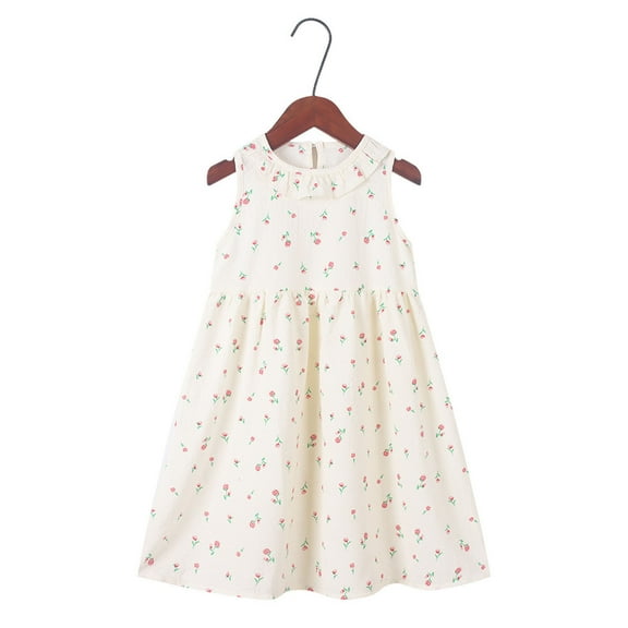 WQQZJJ Toddler Girls Princess Dress Cute Doll Collar Sleeveless Dress Summer Fashion Printed Cotton Party Mini Dresses