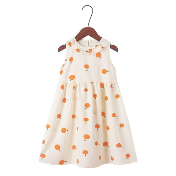 WQQZJJ Toddler Girls Princess Dress Cute Doll Collar Sleeveless Dress Summer Fashion Printed Cotton Party Mini Dresses