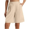 thumbnail image 1 of WQQZJJ Women's Bermuda Long Shorts, Solid Color Casual with Pockets Shorts, Summer Stretch Elastic Waist High Waist Shorts, 1 of 8