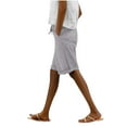 thumbnail image 1 of WQQZJJ Women's Cotton Long Shorts, Solid Color Casual Bermuda Shorts, Elastic Waist Drawstring with Pockets Half Shorts Pants, 1 of 9