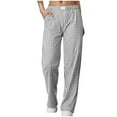 thumbnail image 1 of WQQZJJ Women's Pajama Pants with Pockets Elastic Waist Loose High Waist Straight Leg PJ Pants Grid Casual Trousers Size S-2XL, 1 of 8