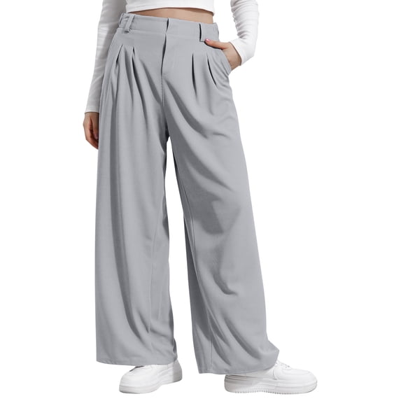 WQQZJJ Women's Pants with Pockets Elastic High Waist Wide Leg Loose Drape Trousers Solid Casual Chinos Pants Size XS-XL