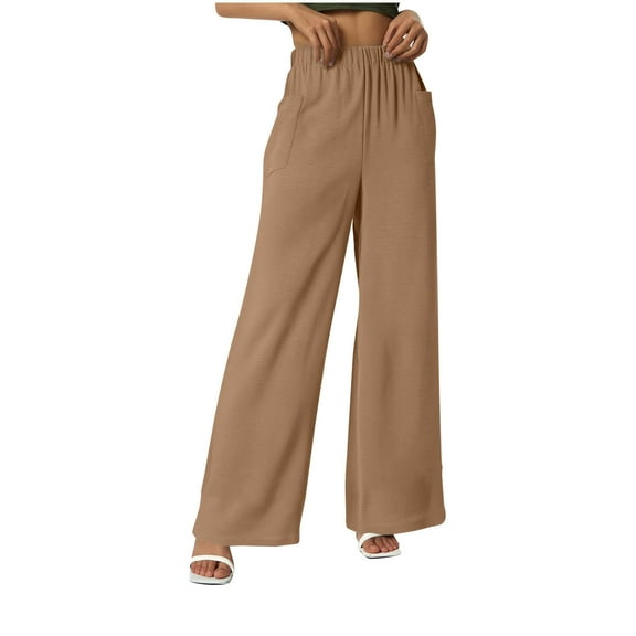 WQQZJJ Women's Pants with Pockets Elastic Waist Baggy Bootcut Flared Pants Solid Loose Casual Trousers Size S-2XL