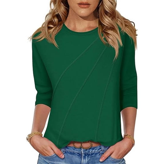 WQQZJJ Women's Plus Casual T Shirts Round Neck 3/4 Sleeve Western Tops Solid Comfort Fit Blouse Tops S-5XL