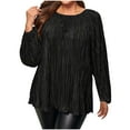 thumbnail image 1 of WQQZJJ Women's Plus Size Pullover Tops Long Ruff Sleeve Round Neck Pleated T-Shirts Solid Casual Loose Tunic Tops for Spring Fall All-seasons XL-5XL, 1 of 7