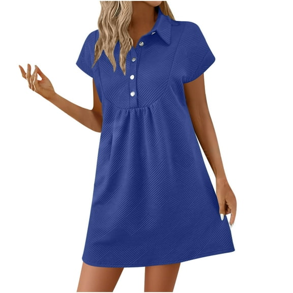 WQQZJJ Women's Summer Casual Dress, Solid Color Lapel Button Batwing Sleeve Short Sleeve Mini Dresses Fashion Outfit Home Clothes