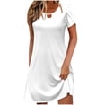 thumbnail image 1 of WQQZJJ Women's Summer Dresses, Solid Color Casual Round Neck Short Sleeve Dress, Fashion Slim Waist and Knee-Length Dresses, 1 of 5