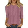 thumbnail image 1 of WQQZJJ Womens Fashion Trends Casual Knitted Sweater Round Neck 3/4 Sleeve Pullover Tops Solid Comfort Fit Blouse Tops S-2XL, 1 of 6