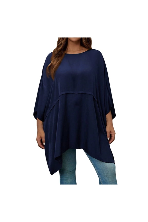 Womens Plus Casual Peplum Tops Oversized Fit Crew Neck Batwing Sleeve Smock Tops Solid Flutter Sleeve Loose Ruffle Tops XL-5XL