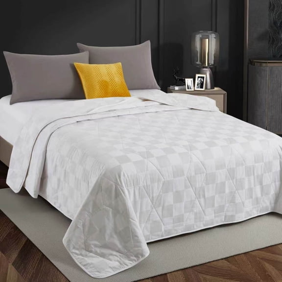 100% Cooling Cotton Comforter King Size, Lightweight Breathable Wicking Thin Quilt for Spring and Summer, Textured Jacquard Cooling Blanket for Bed, Air Conditioning Use, Sofa Couch