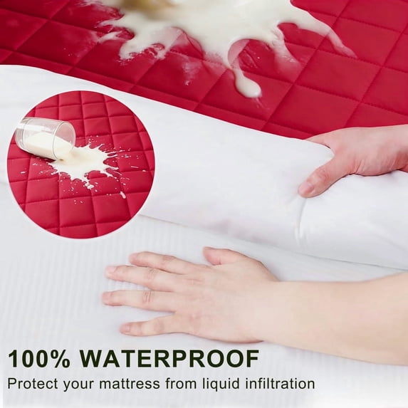 Waterproof Mattress Protector Full Size, Cooling Bed Cover, Noiseless Red Soft Quilted Pad with 6-21" Deep Pocket, Cooling Breathable Protection for Home Bedroom