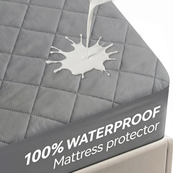 Waterproof Mattress Protector King Size, Cooling Quilted Mattress Cover, Noiseless Gray Breathable Dust-Proof Bed Pad with 6-21" Deep Pocket for Home