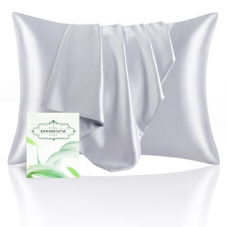 20x28 2Pcs Cooling Satin Pillowcase Derived from Bamboo, Ultra Soft and Silky Pillow Cover with Zipper, Light Gray Standard Size Pillow Cases for Hot Sleepers, Hair Protection