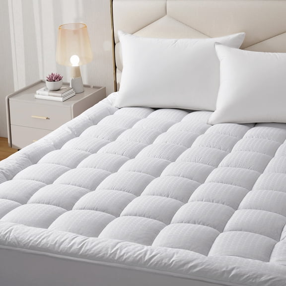 King Mattress Topper, Pillow Top Mattress Pad King Size, 550GSM Microfiber Filling, Cotton Jacquard Cover, King Size Mattress Topper with Deep Pocket, Plush Comfort