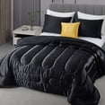 thumbnail image 1 of Black Silky 3Pcs Quilt Set, Comforter(68x90")+2 Pillowcases (20x28"),&nbsp;Full Size Comforter&nbsp;with Satin Bamboo Fabric, Machine Washable Lightweight Reversible&nbsp;Bedding Set, 1 of 9