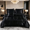 thumbnail image 1 of Cooling Satin Cooling Comforter 3 Pieces, Lightweight Breathable Black Full Comforter Set for Spring & All Seasons, Silky Soft Satin Comforter for Hair and Skin, Satin Pillowcases Set of 2, 1 of 10