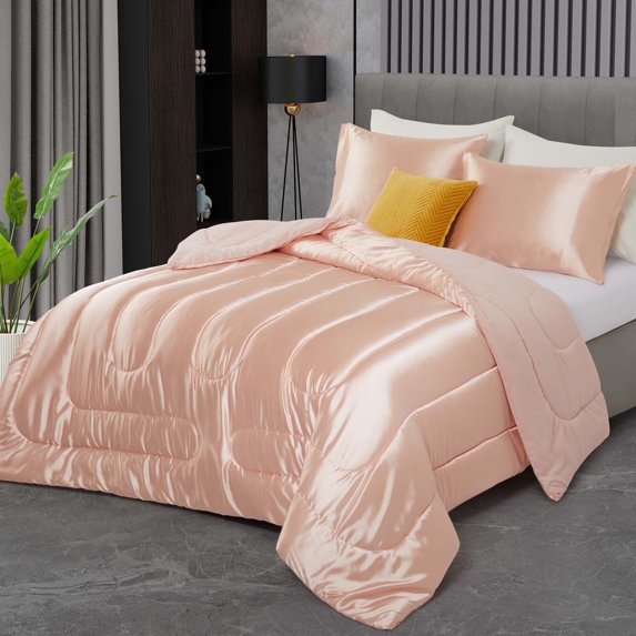 WQSPRING 3 Piece Bedding Set with 2 Pillow Shams Reversible All Season Lightweight Microfiber King Pink