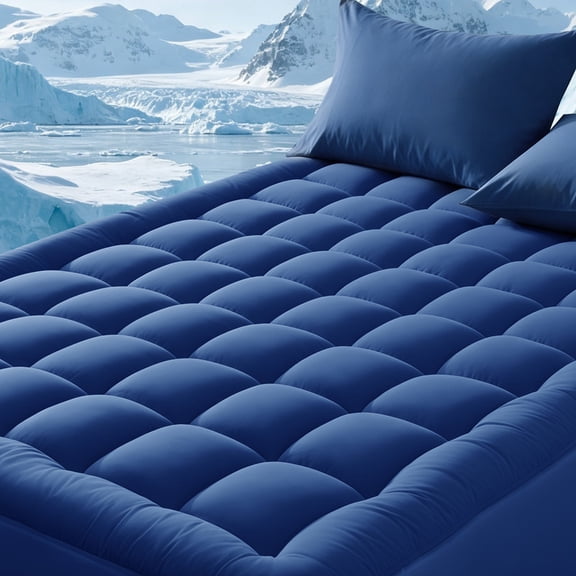 Cooling Queen Size Mattress Topper, Blue Extra Thick Pillow Top Airflow Pad & Mattress Protector Queen for Back Pain Relief, Breathable Bed Topper Queen Deep Pocket Cover