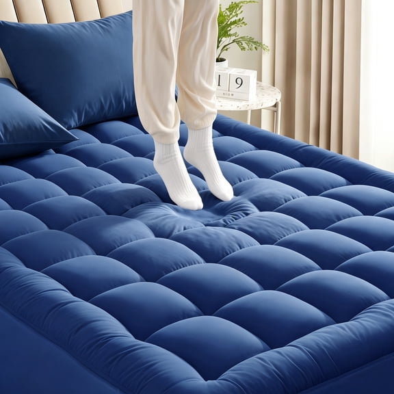 Cooling Blue Full Mattress Topper & Protector 2-in-1, 8-21"Deep Pocket Mattress Pad Pillow Top, 600GSM Quilted Fitted Cover for Back Pain Relief, Breathable & Machine Washable