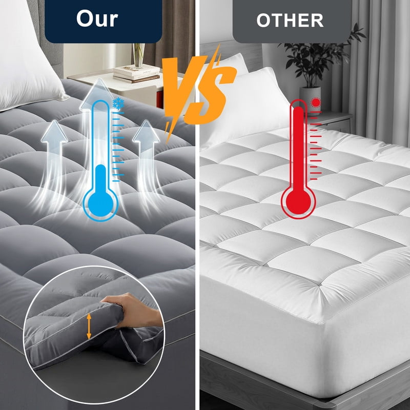 Cooling Extra Thick Queen Mattress Topper White, Thick Queen Size Mattress Pad and Mattress Protector Queen, Pillow Top for Back Pain Relief with Deep Pocket Cover