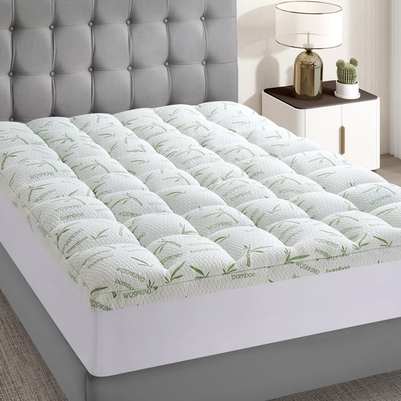 WQSPRING Cooling Bamboo Extra Thick Mattress Topper for Hot Sleepers, King Size,78*80inch, 8-21" Deep Pocket, Washable, OEKO-TEX,Green
