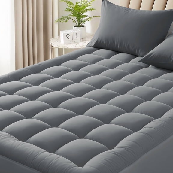 Cooling Grey Extra Thick Twin Mattress Topper, Thick Mattress Pad and Twin Mattress Protector for Back Pain Relief, Mattress Topper with Deep Pocket Mattress Cover Twin