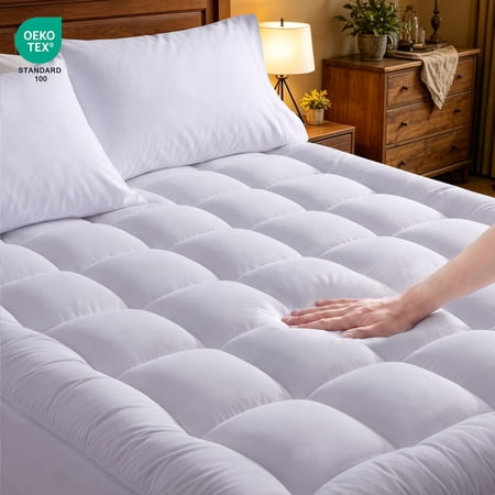 Cooling Extra Thick Queen Mattress Pads, White Thick Queen Size Mattress Pad and Mattress Protector Queen, Pillow Top for Back Pain Relief with Deep Pocket Cover