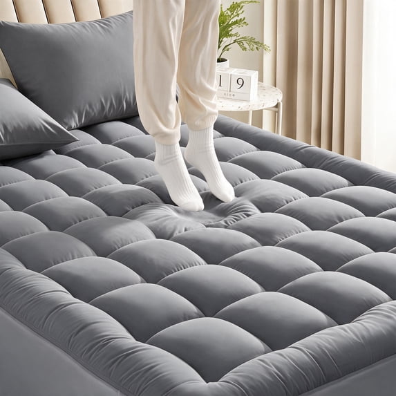 Cooling Extra Thick Queen Mattress Pads, Gray Thick Queen Size Mattress Pad and Mattress Protector Queen, Pillow Top for Back Pain Relief with Deep Pocket Cover