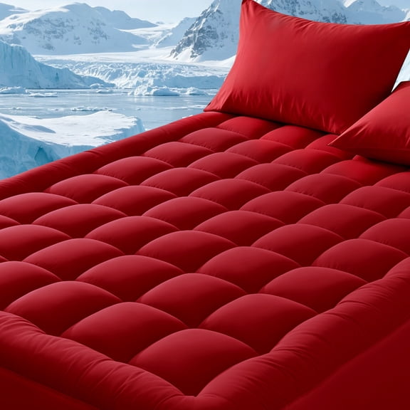Cooling Full Mattress Topper, Extra Thick Full Size Mattress Pad Full Mattress Protector for Back Pain, Wine Red Mattress Cover Full with Deep Pocket Mattress Topper Full Size Bed Topper