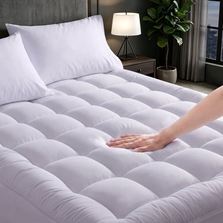 Cooling White Extra Thick Twin Mattress Topper, Thick Mattress Pad and Twin Mattress Protector for Back Pain Relief, Mattress Topper with Deep Pocket Mattress Cover