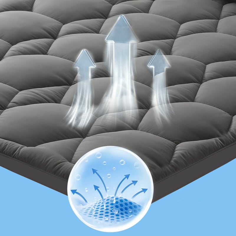 Grey Extra Thick King Size Mattress Topper, Cooling King Mattress Pad and Mattress Protector King for Back Pain, Breathable and Moisture-wicking Mattress Topper King with Deep Pocket Mattress Cover