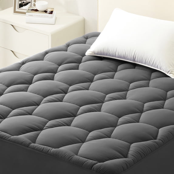 Grey Extra Thick King Size Mattress Topper, Cooling King Mattress Pad and Mattress Protector King for Back Pain, Breathable and Moisture-wicking Mattress Topper King with Deep Pocket Mattress Cover