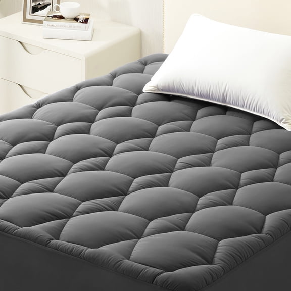 Grey Extra Thick King Size Mattress Topper, Cooling King Mattress Pad and Mattress Protector King for Back Pain, Breathable and Moisture-wicking Mattress Topper King with Deep Pocket Mattress Cover