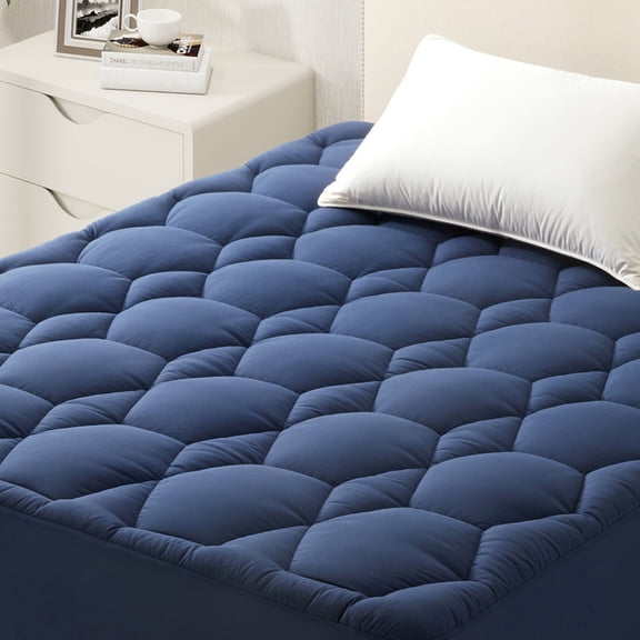 WQSPRING Queen Size Mattress Topper, Blue Extra Thick Pillow Top Airflow Pad & Mattress Protector Queen for Back Pain Relief, Breathable Bed Topper Queen Deep Pocket Cover