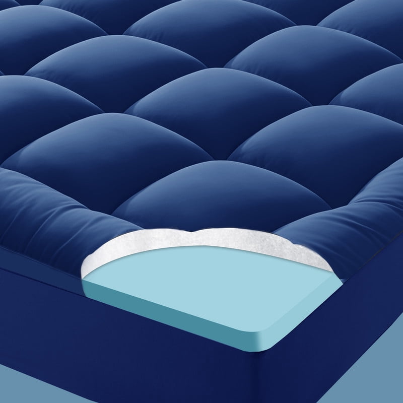 Cooling Supportive Memory Foam Mattress Topper, Extra Thick King Size Mattress Pad King Mattress Protector for Back Pain，Navy Blue Mattress Topper King with Deep Pocket High Resilience Bed Topper