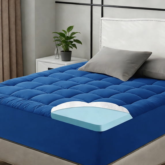 Supportive Memory Foam Mattress Topper, Extra Thick King Size Mattress Pad King Mattress Protector for Back Pain,Navy Blue Mattress Topper King with Deep Pocket High Resilience Bed Topper