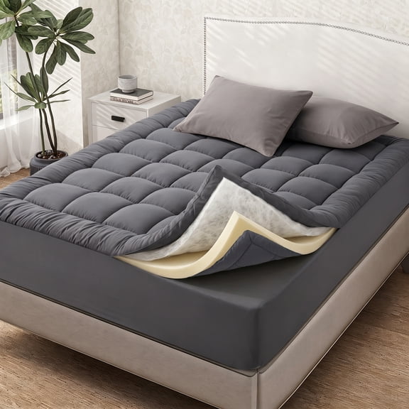 WQSPRING Queen Mattress Topper, Extra Thick Memory Foam Pillowtop for Back Pain Relief, 2.75" Thick, Gray