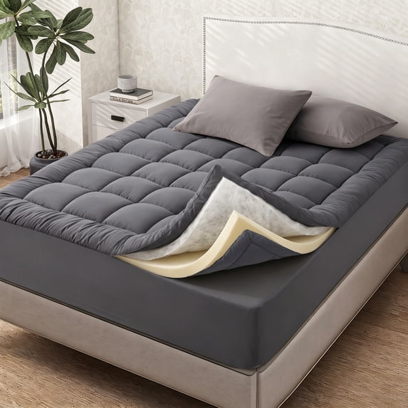 WQSPRING Queen Mattress Topper, Extra Thick Memory Foam Pillowtop for Back Pain Relief, 2.75" Thick, Gray