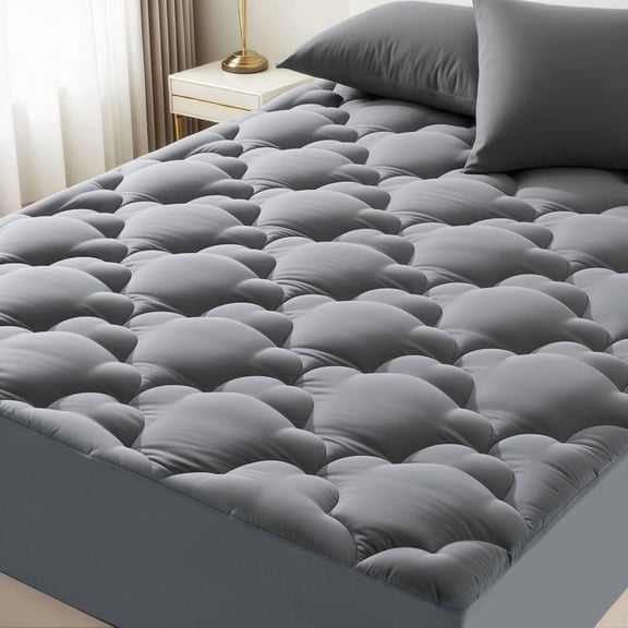 WQSPRING King Size Mattress Topper, Extra Thick Breathable Pillow Top Pad & King Mattress Protector for Back Pain, Bed Topper King Grey Deep Pocket Mattress Cover