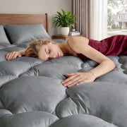 Cooling Queen Size Mattress Topper, Extra Thick Pillow Top Airflow Pad & Mattress Protector Queen for Back Pain Relief, Breathable Bed Topper Queen Grey Deep Pocket Cover